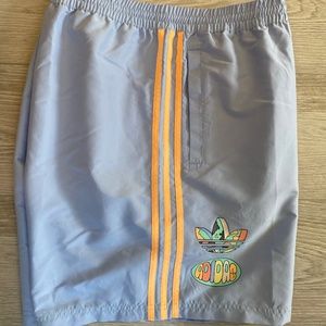 NEW ~ ADIDAS ~ Enjoy Summer POLY Logo Shorts ~ MSRP $40 ~ Blue Dawn 3 stripe XXL